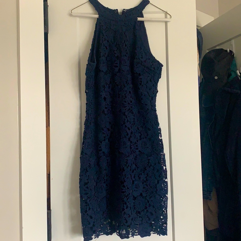Lulu high neck navy lace dress